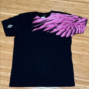 NEW Marcelo Burlon Black T-Shirt with Pink Wing Design